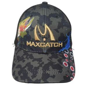 Maxcatch Trucker Hat Black Gold Snapback One Size Fishing Trout Camo Embroidered